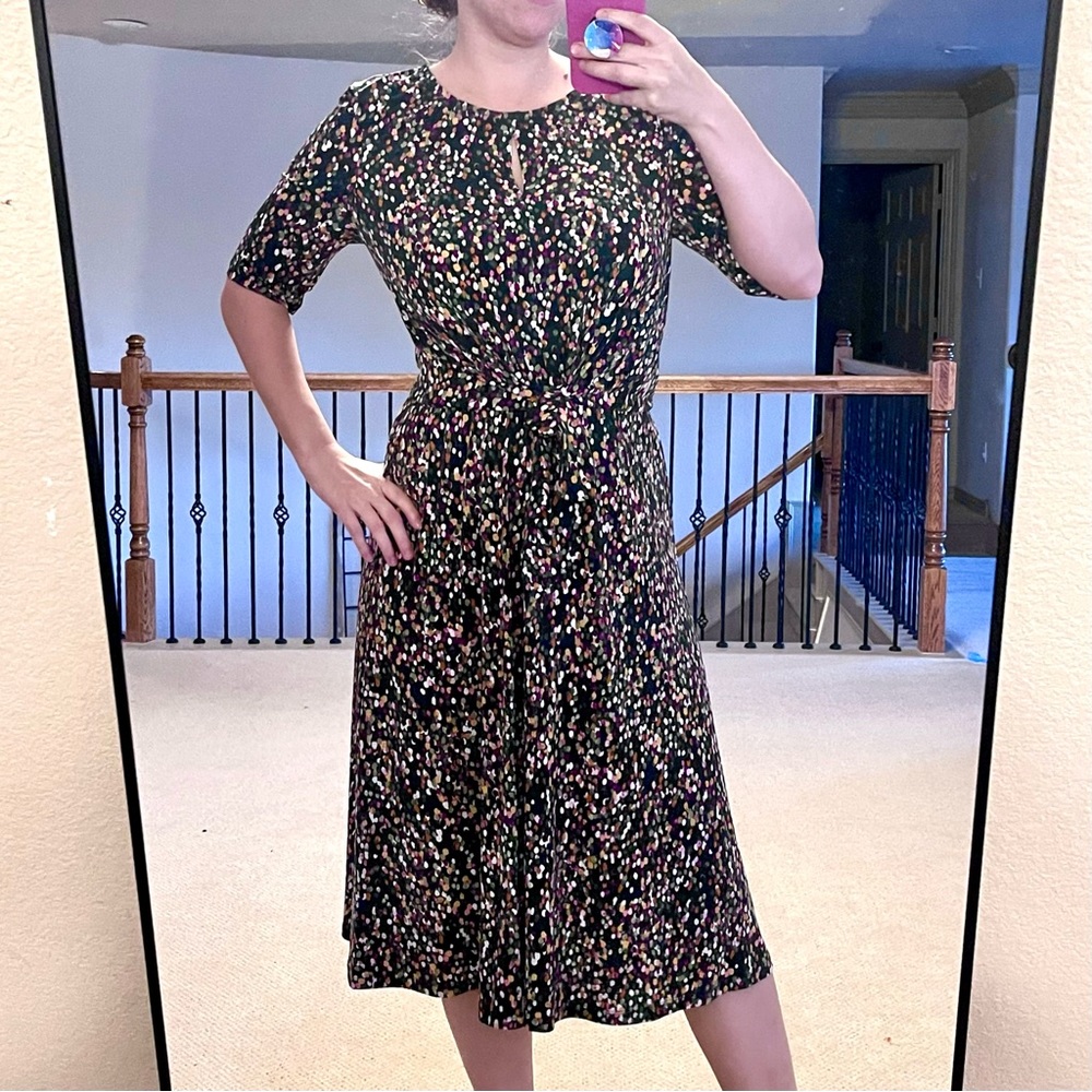 London Times Black Midi Dress with Multicolor Confetti Print